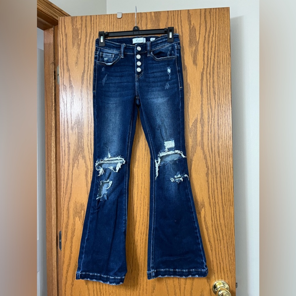 EUC Girl’s KanCan Mid Rise Distressed Flare Jeans Size 16